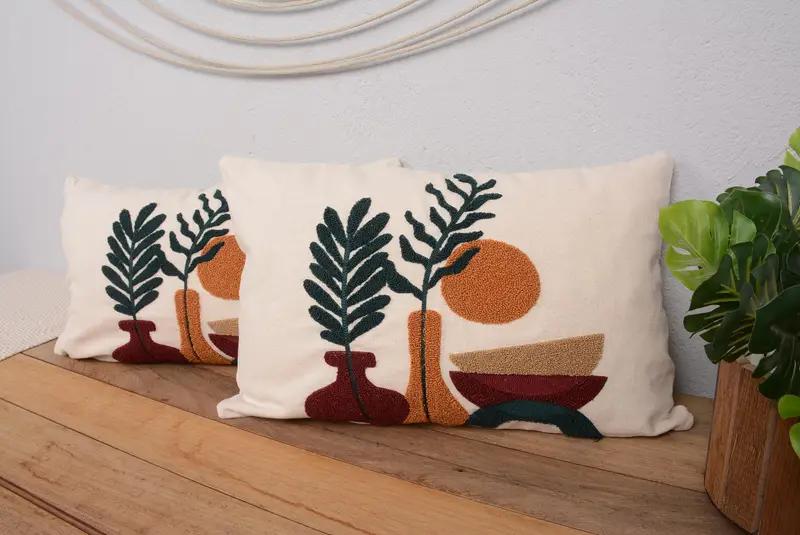 Handmade Southwestern Embroidered Pillow, Vintage Square Throw Pillow - 1