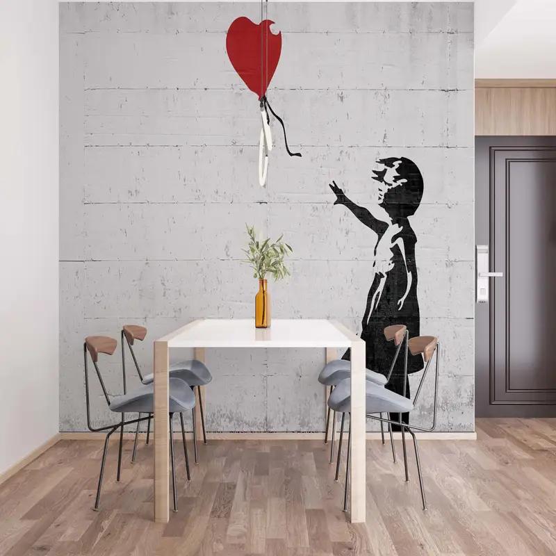 Printed Wallpaper: Banksy-Inspired Girl with Heart Balloon - 1