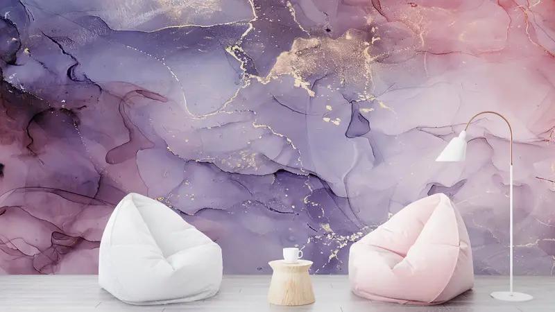 Purple And Pink Marble, Bright Wall Paper, Modern Wall Paper, Shimmery Wall Decor, Paper Wall Art, Luxury Marble Mural, - 11