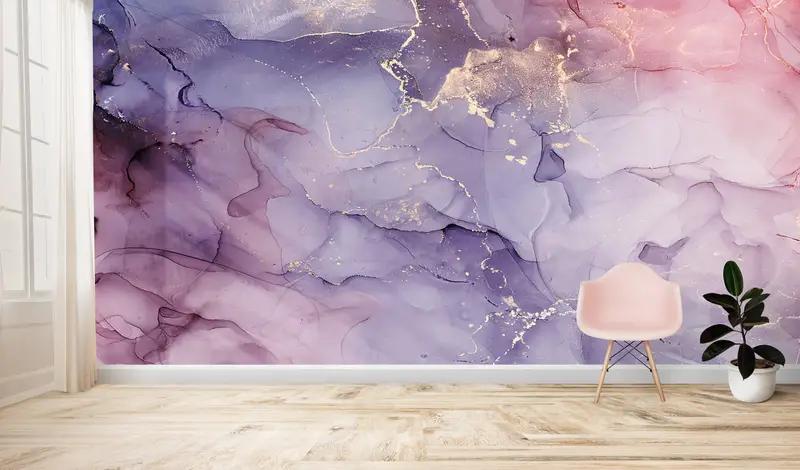 Purple And Pink Marble, Bright Wall Paper, Modern Wall Paper, Shimmery Wall Decor, Paper Wall Art, Luxury Marble Mural, - 19