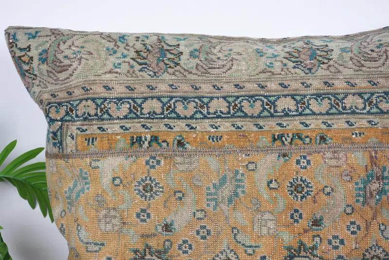 Orange & Blue Patchwork Throw Pillow, 32x32 Inches, Embroidered Vintage Cushion - 4