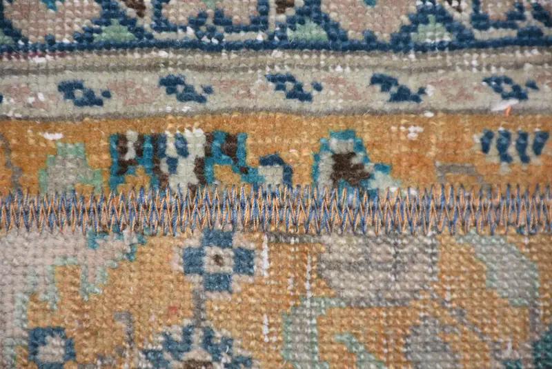 Orange & Blue Patchwork Throw Pillow, 32x32 Inches, Embroidered Vintage Cushion - 3