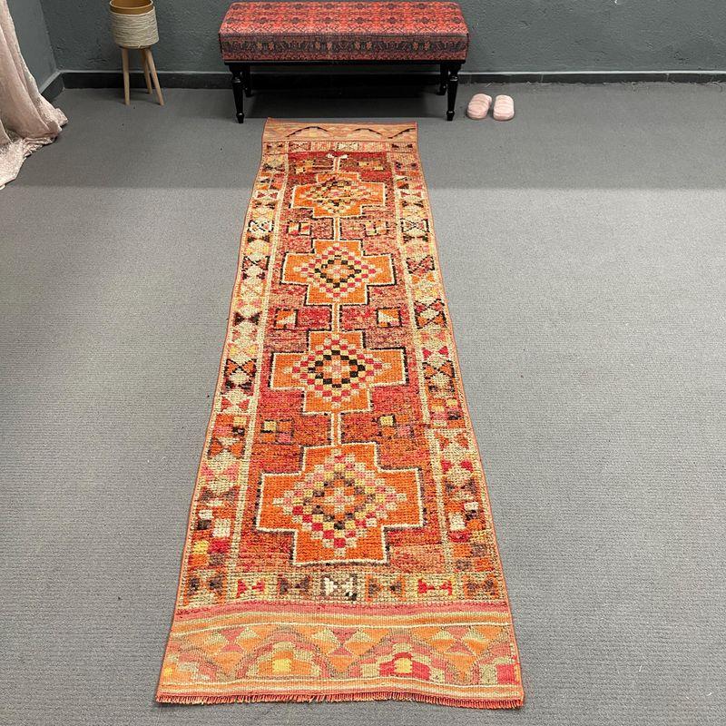 Orange & Green Ikat Rug, 2.6x9.9 ft Vibrant Decor - 1