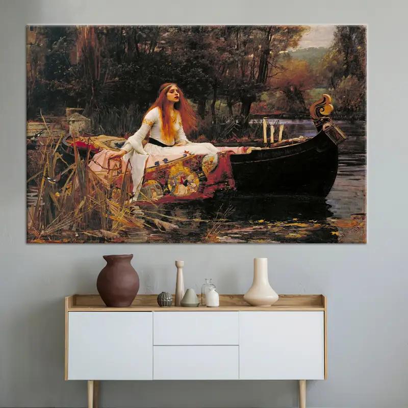 La dama de Shalott, John William Waterhouse, pintura de mujer, estampado de pintura de Oail, arte de pared famosa, mesa famosa, mesa vintage, arte de lona, - 1