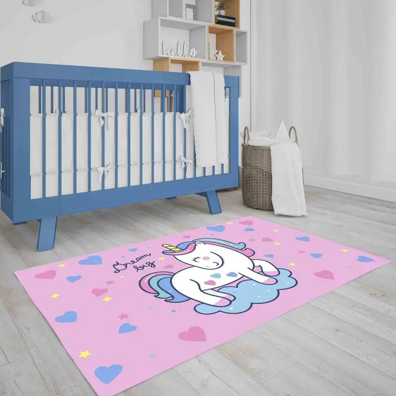 Dream Big Printed Rug for Kids Room in Pink and Blue Heart - 1