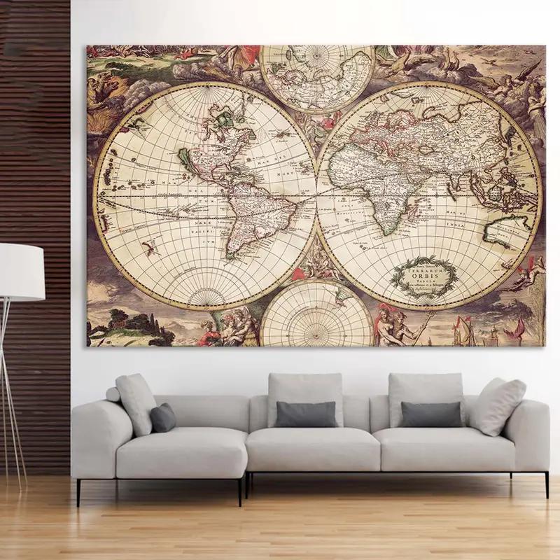 Arte de la pared del mapa mundial, 1720 Mapa del Viejo Mundo, mapa histórico, arte de mapa de estilo antiguo, mapa de pared, mapa vintage decoración del hogar, mapa del mundo, arte de lona - 1