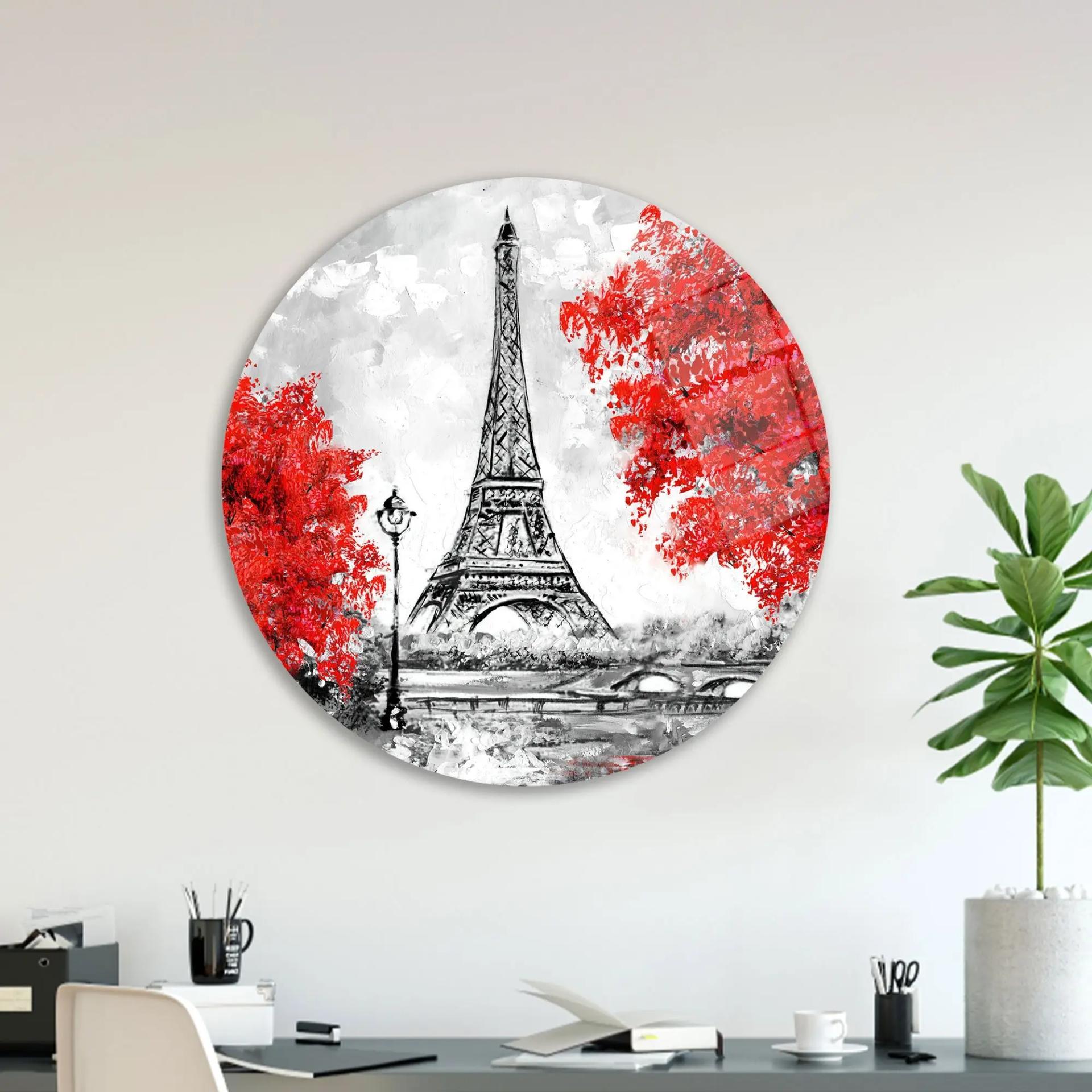 Elegant Eiffel Tower Glass: Parisian Red Leaf Design
