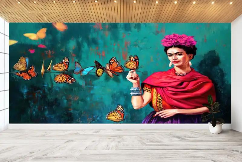 Baskılı Frida Kahlo Soyut Duvar Kağıdı: Modern, Renkli, Lüks - 1