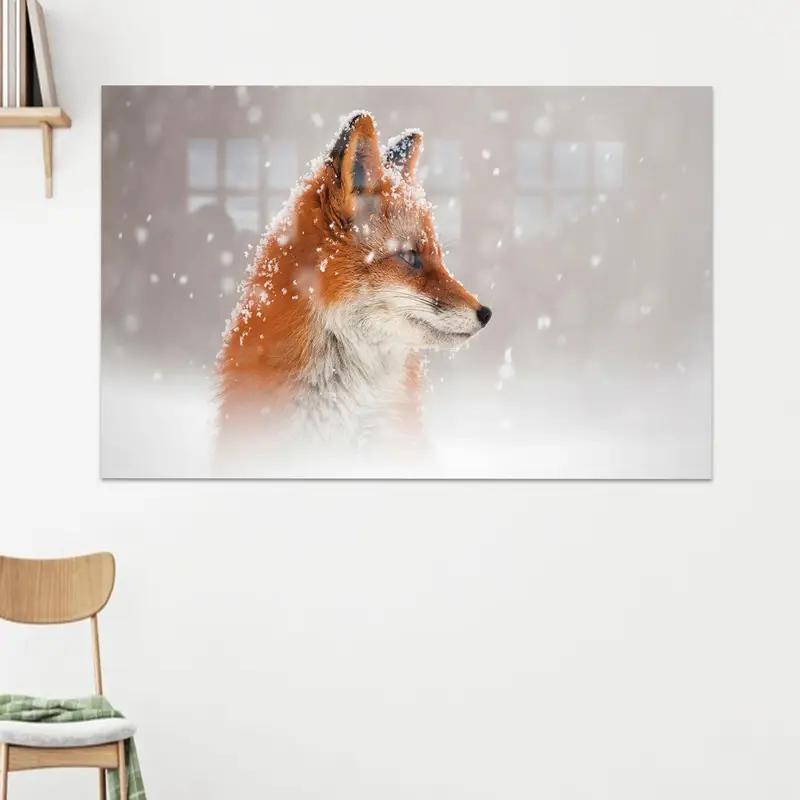 Vidrio impreso con un lindo zorro de moda: elegante diseño de paisaje invernal - 1