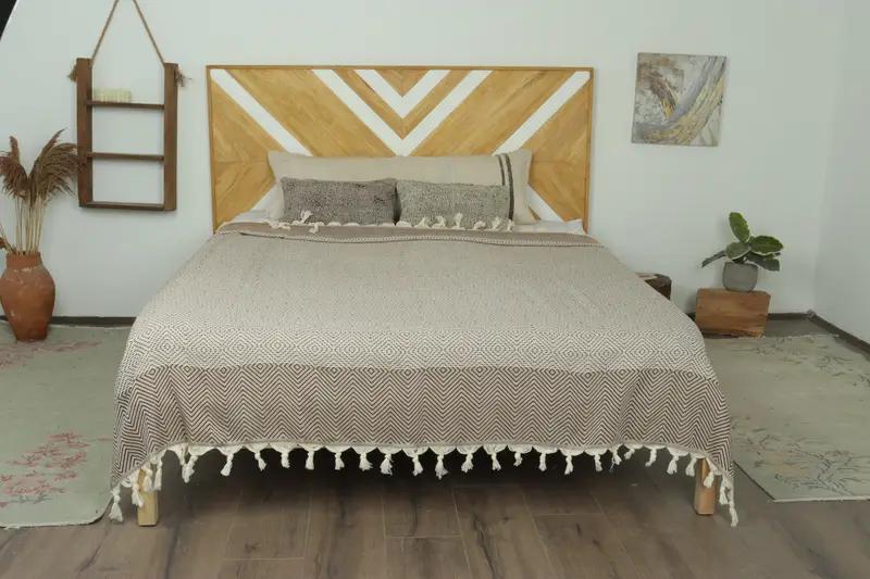 Large Towel, Turkish Blanket, Brown Throw, Diamond Blanket, 79x91 Inches Organic Cotton Bedspread, Warm Blanket, Designer Blanket, - 7