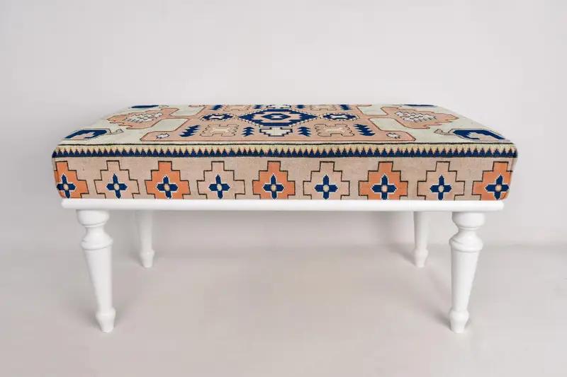 Ottoman Bench, Upholstered Bench, Turkish Rug Bench, Kilim Bench, Home Decor Bench, Handmade Bench, Coffee Bench, Dining Table Bench, - 4
