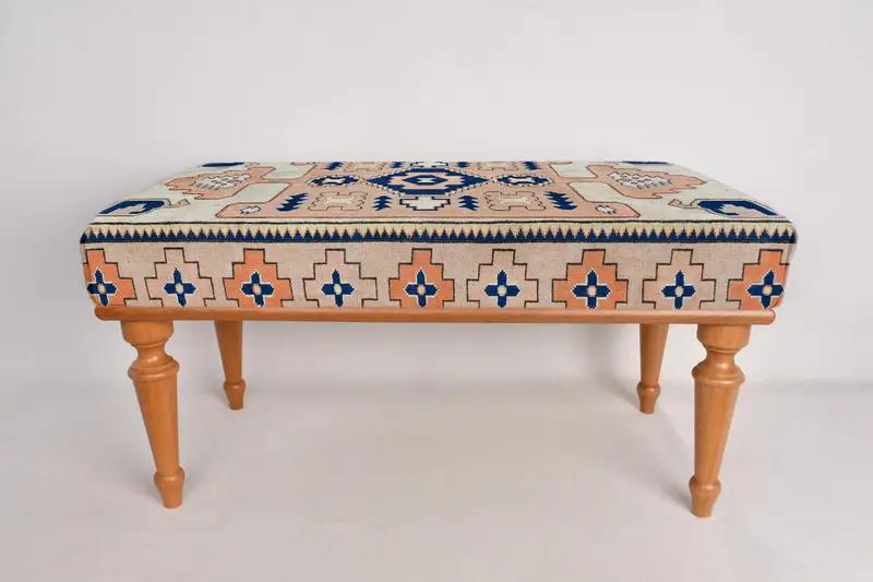 Ottoman Bench, Upholstered Bench, Turkish Rug Bench, Kilim Bench, Home Decor Bench, Handmade Bench, Coffee Bench, Dining Table Bench, - 7
