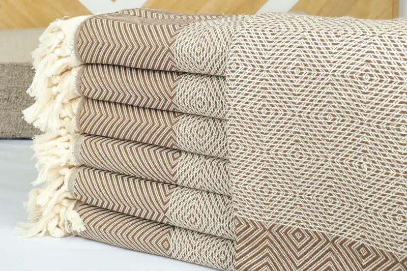 Large Towel, Turkish Blanket, Brown Throw, Diamond Blanket, 79x91 Inches Organic Cotton Bedspread, Warm Blanket, Designer Blanket, - 2