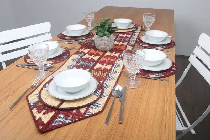 Table Decor, Traditional Kitchen Tablecloth, Rug Table Runner and Set Of Six Supla, 12x56, Dinnerware Sets, Patchwork Rug Decoration, 10 - 1