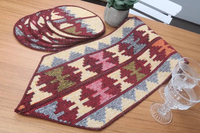 Table Decor, Traditional Kitchen Tablecloth, Rug Table Runner and Set Of Six Supla, 12x56, Dinnerware Sets, Patchwork Rug Decoration, 10 - 6