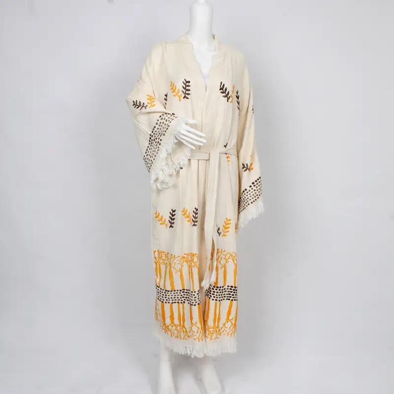 Personalized Muslin Kimono, Luxury Beach Dress, Floral Patterned Bathrobe, Wedding Gift Robe - 1