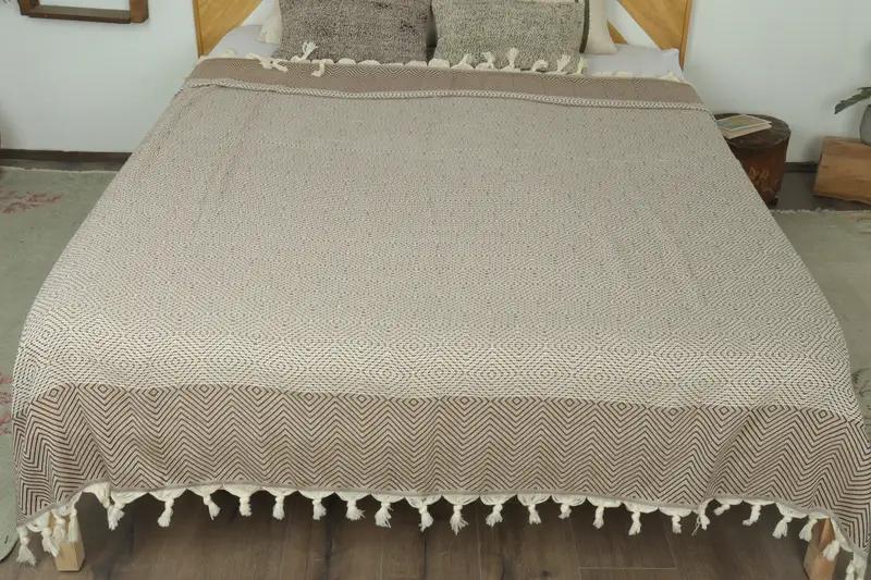 Large Towel, Turkish Blanket, Brown Throw, Diamond Blanket, 79x91 Inches Organic Cotton Bedspread, Warm Blanket, Designer Blanket, - 8