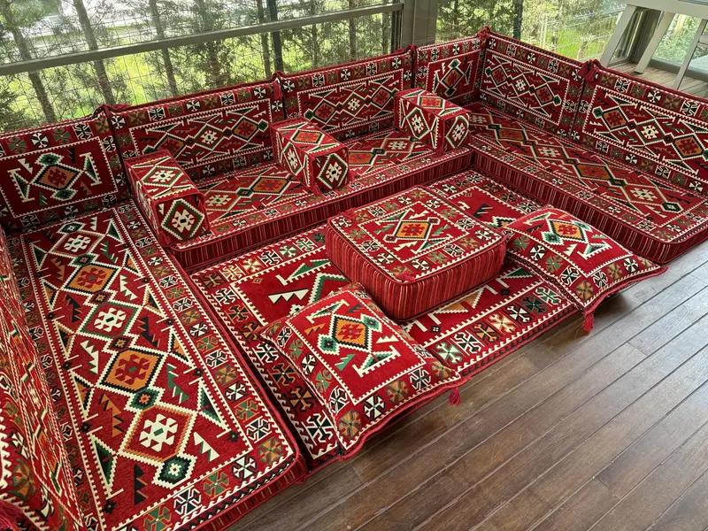 Ottoman Floor Seating, Traditional Floor Sofa, U-shaped Floor Cushion, Sectional Floor Seating, Ethnic Home Decor Seating, Traditional Sofa, - 1