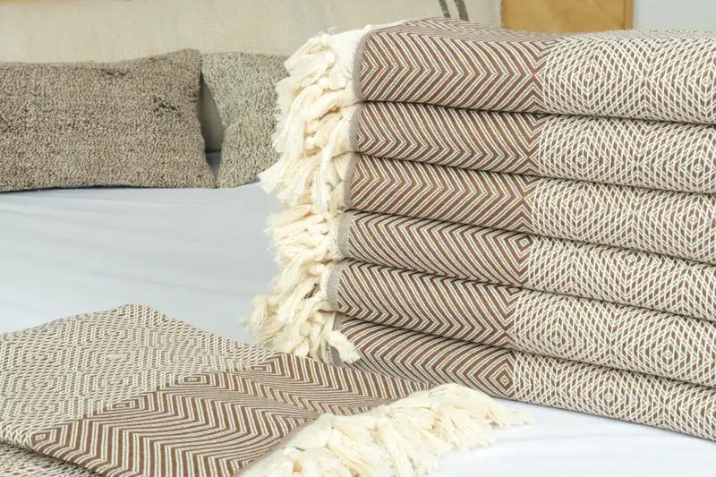 Large Towel, Turkish Blanket, Brown Throw, Diamond Blanket, 79x91 Inches Organic Cotton Bedspread, Warm Blanket, Designer Blanket, - 3
