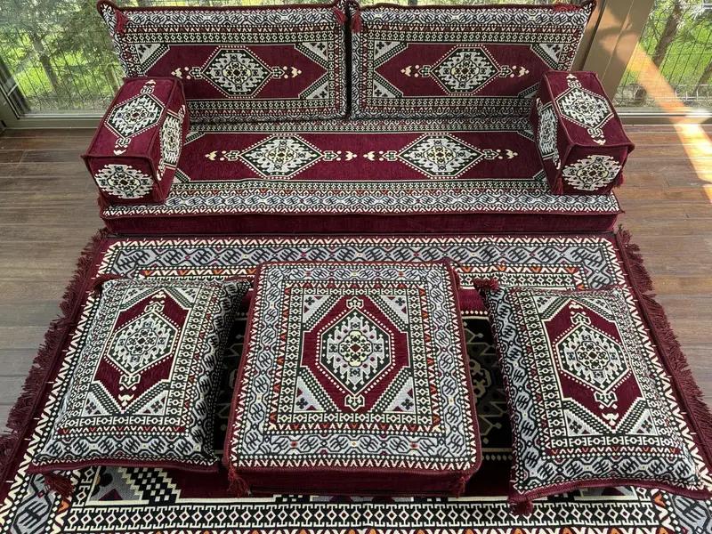 U-shaped Floor Cushion Set, Turkish Floor Sofa Set, Ethnic Home Decor Seating, Handmade Sofa, Tribal Design Sofa, Oriental Boho Lounge Set, - 5