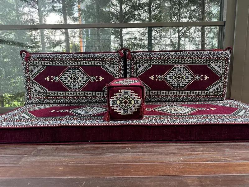 U-shaped Floor Cushion Set, Turkish Floor Sofa Set, Ethnic Home Decor Seating, Handmade Sofa, Tribal Design Sofa, Oriental Boho Lounge Set, - 3