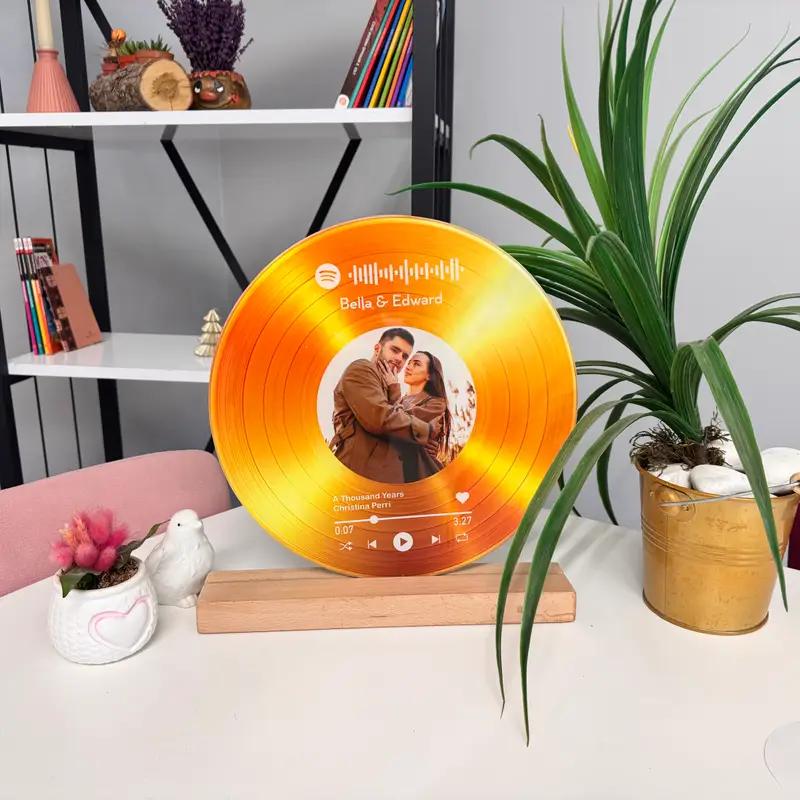 Pesonalized Glass Record With Photo, Custom Valentine Days Gİft, Glass Record Gift, Valentines Day Gift With Photo, Glass Art Decor - 1