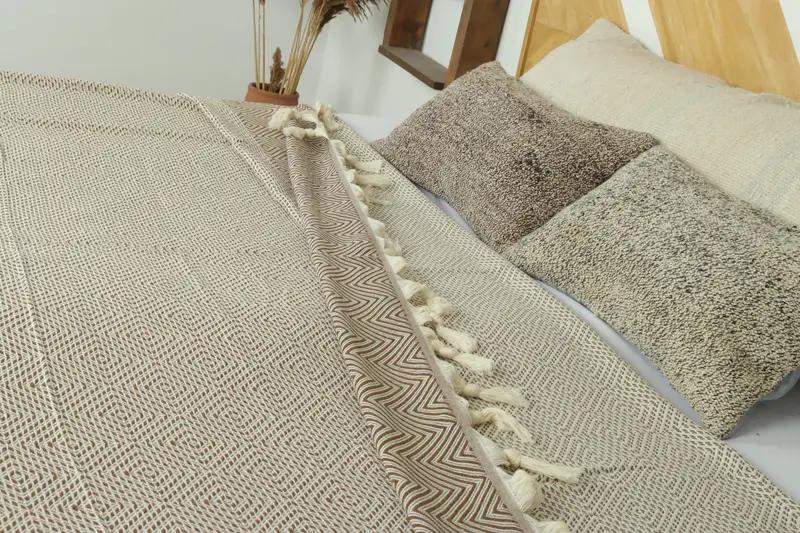 Large Towel, Turkish Blanket, Brown Throw, Diamond Blanket, 79x91 Inches Organic Cotton Bedspread, Warm Blanket, Designer Blanket, - 9