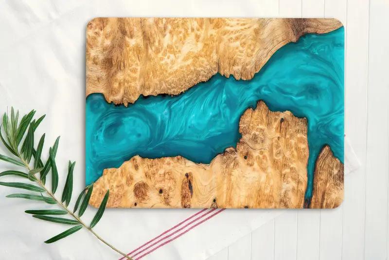 Epoxy River Glass Cutting Board | Blue Resin and Wood Art Design Glass  | Unique Tempered Glass Chopping Board | Kitchen Gift Idea - 2