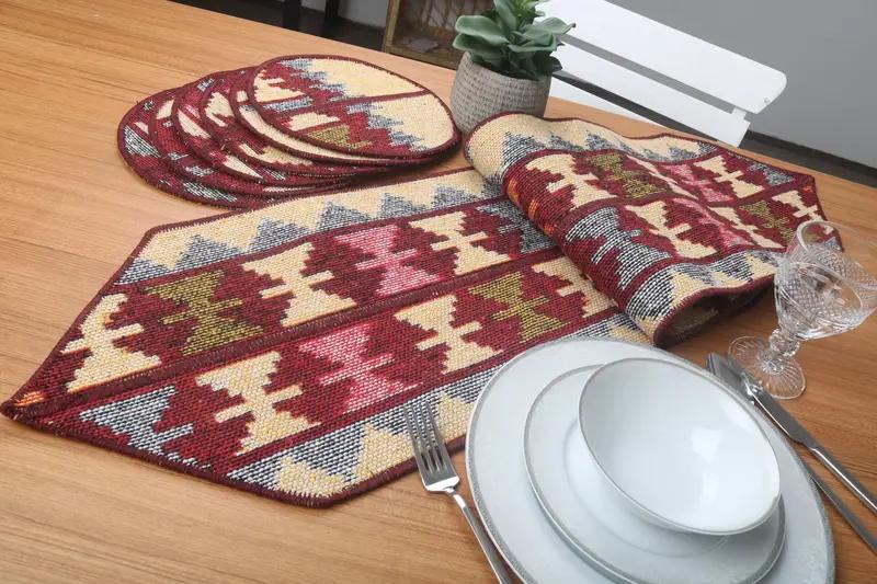 Table Decor, Traditional Kitchen Tablecloth, Rug Table Runner and Set Of Six Supla, 12x56, Dinnerware Sets, Patchwork Rug Decoration, 10 - 4