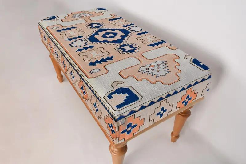 Ottoman Bench, Upholstered Bench, Turkish Rug Bench, Kilim Bench, Home Decor Bench, Handmade Bench, Coffee Bench, Dining Table Bench, - 5