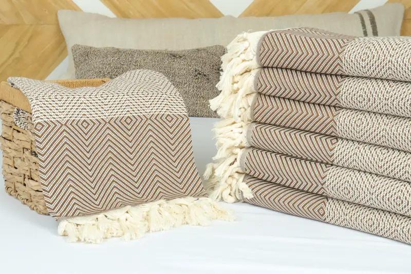 Large Towel, Turkish Blanket, Brown Throw, Diamond Blanket, 79x91 Inches Organic Cotton Bedspread, Warm Blanket, Designer Blanket, - 4