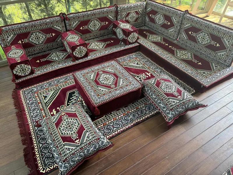 U-shaped Floor Cushion Set, Turkish Floor Sofa Set, Ethnic Home Decor Seating, Handmade Sofa, Tribal Design Sofa, Oriental Boho Lounge Set, - 2