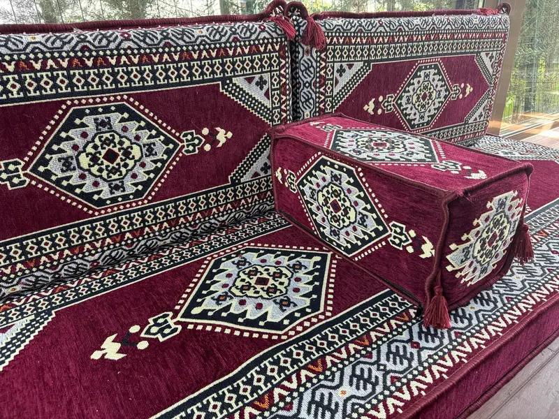 U-shaped Floor Cushion Set, Turkish Floor Sofa Set, Ethnic Home Decor Seating, Handmade Sofa, Tribal Design Sofa, Oriental Boho Lounge Set, - 8