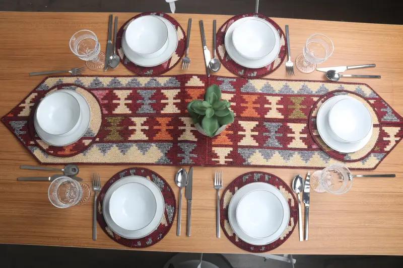 Table Decor, Traditional Kitchen Tablecloth, Rug Table Runner and Set Of Six Supla, 12x56, Dinnerware Sets, Patchwork Rug Decoration, 10 - 2