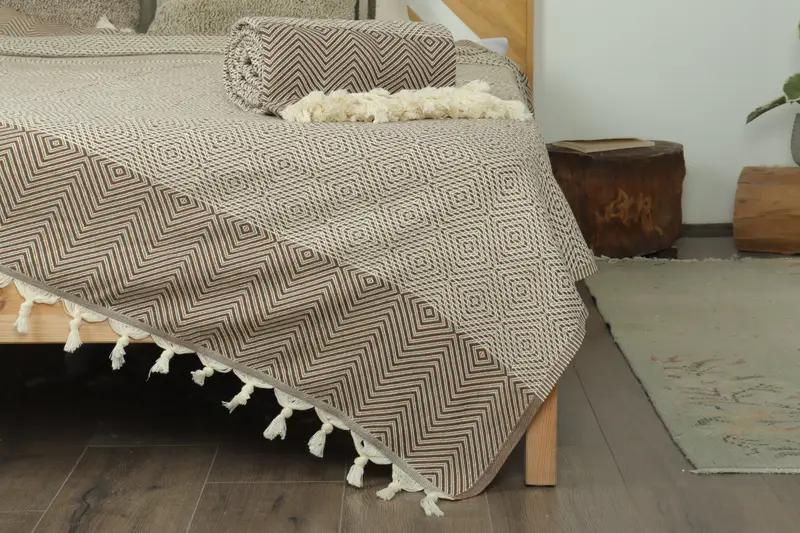 Large Towel, Turkish Blanket, Brown Throw, Diamond Blanket, 79x91 Inches Organic Cotton Bedspread, Warm Blanket, Designer Blanket, - 1