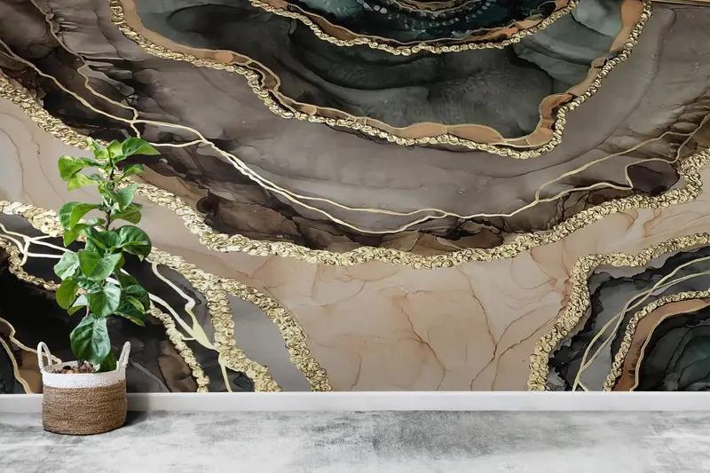 Luxury Marble Wallpaper, Brown Marble Wallpaper, Paper Wall Art, 3d Wall Paper, Modern Wall Paper, , Brown And Gold Marble Mural, - 1