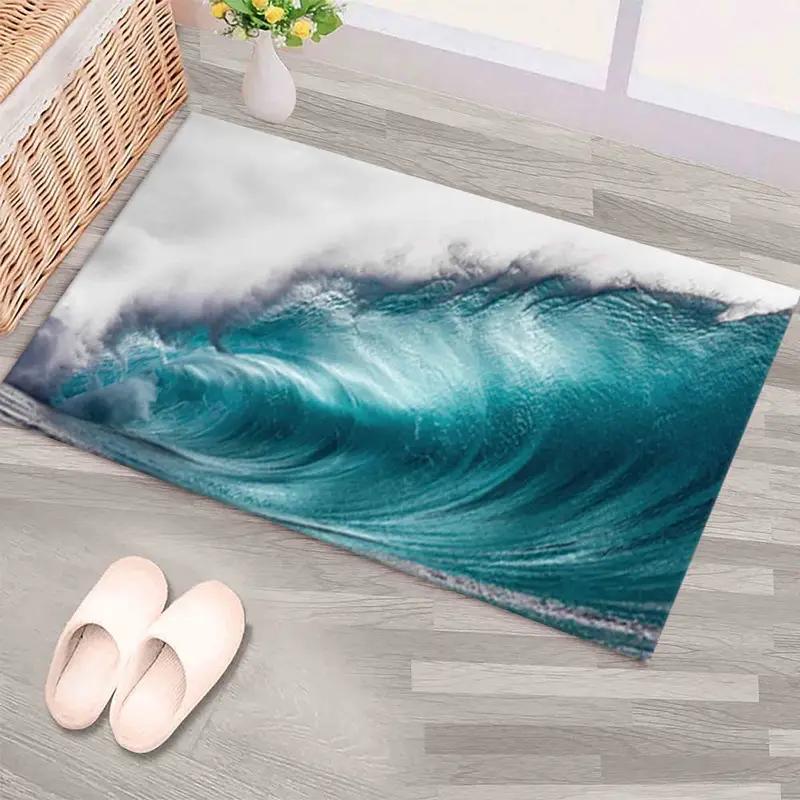 Coastal Blue Ocean Printed Rug: Tropical Sea Landscape Design - 1