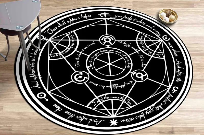 Fullmetal Alchemist Modern Circular Printed Rug, Anime Manga Design - 1