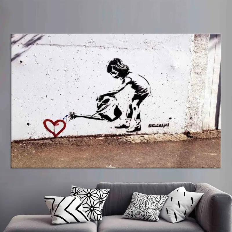Banksy Children Water, amor Graffiti, lienzo de chicas de Banksy, decoración de pared, arte de pared de lona, amor de Banksy, corazón de banksy, arte de pared de graffiti, - 1