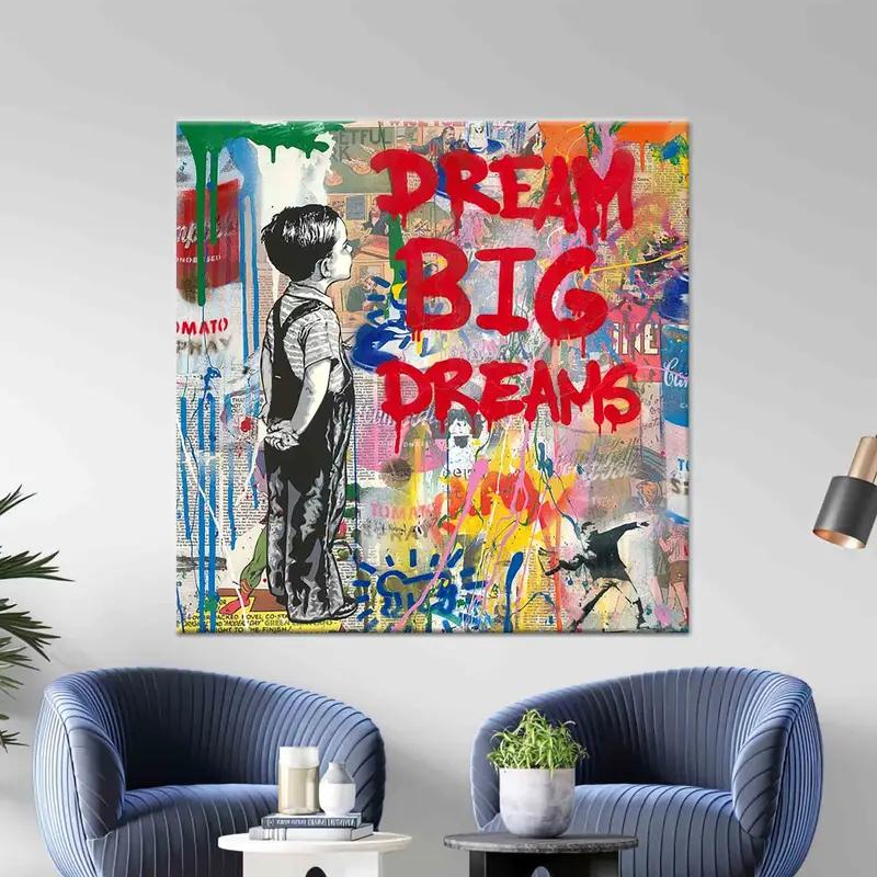 Modern Graffiti Boy Canvas: Banksy-Inspired Printed Art - 1