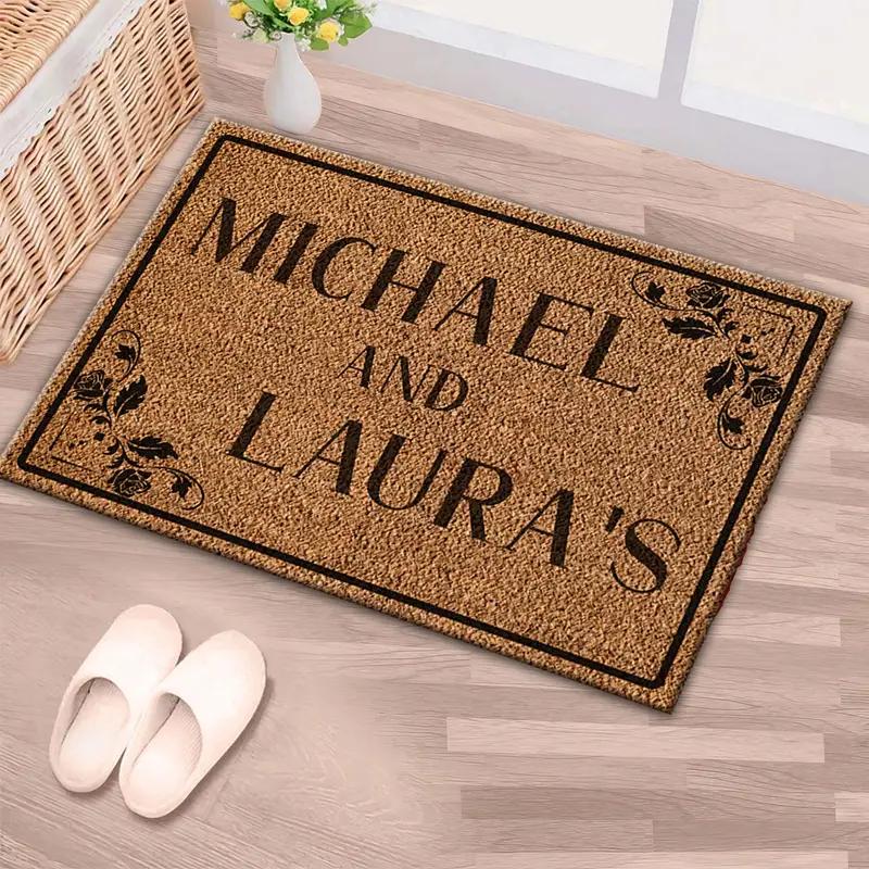 Floral-Printed Coir Door Mat - Personalized Home Gift Rug - 1