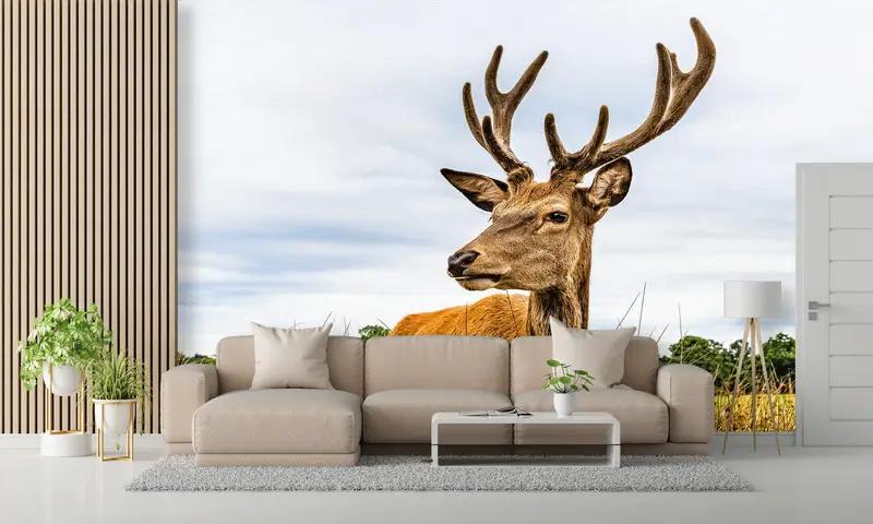 Papel pintado elegante impreso del paisaje de los ciervos de la fauna para la decoración casera - 1