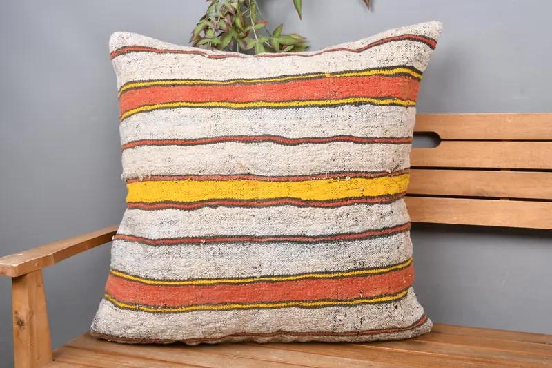 Almohada de tiro de rayas bordadas, cojín vintage de 28x28 para sofá - 1