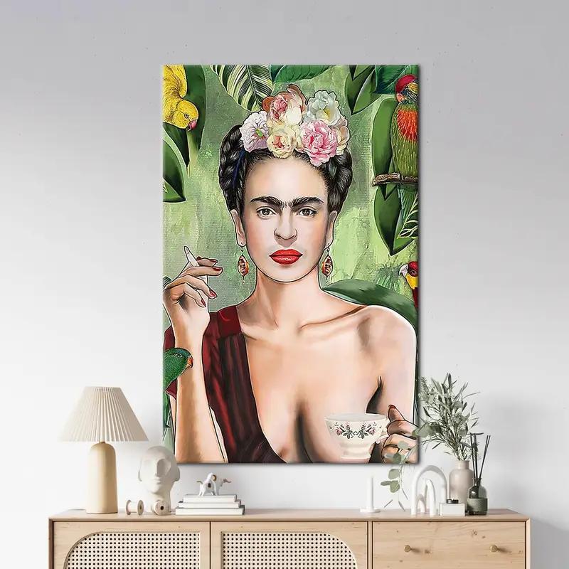 Lienzo Frida Kahlo Birds Jungle: obra de arte impresa vibrante - 1