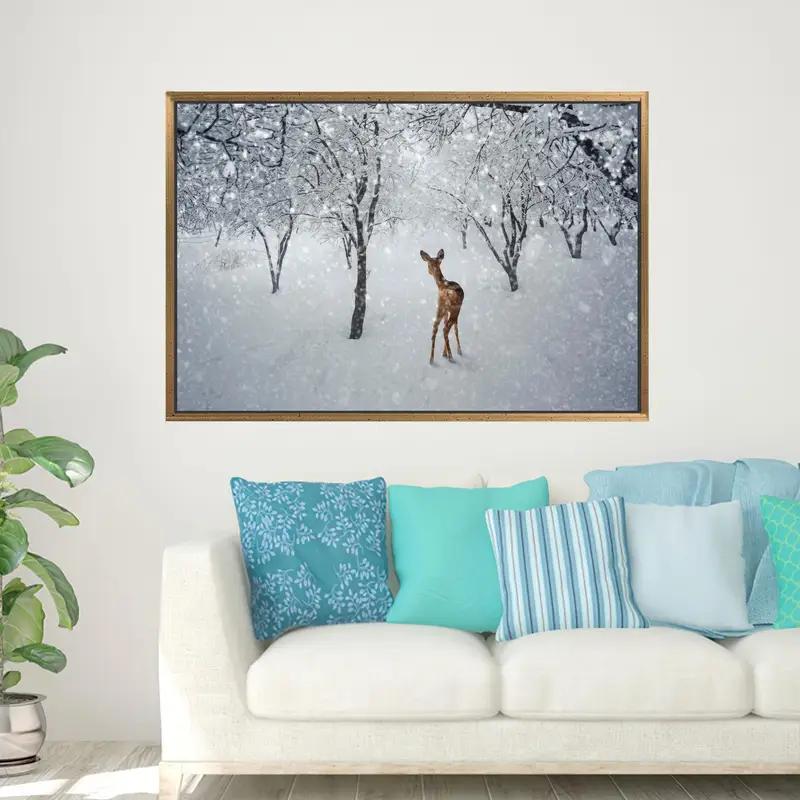 Elegante lienzo de paisaje invernal: arte de granja de invierno para amantes de los ciervos - 1