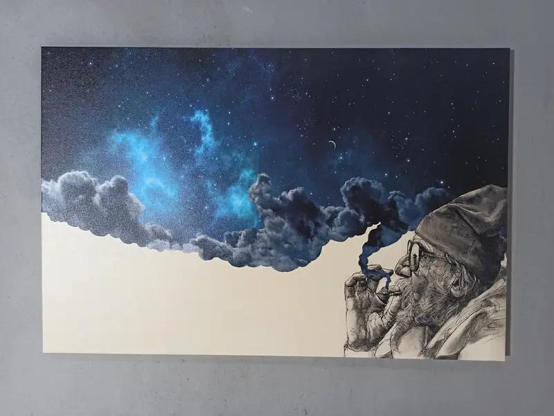 Lienzo surrealista de cielo estrellado: impresión de arte espacial contemporáneo - 1