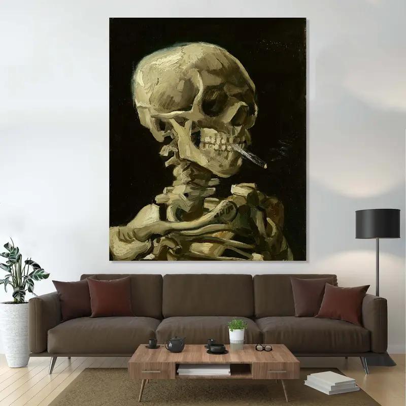 Skeleton Smoking, Vincent Van Gogh, Decoración de Van Gogh, arte de pared de calavera, cartel de Van Gogh, fumar cráneo, cartel de calavera, calavera con cigarrillo ardiente - 1