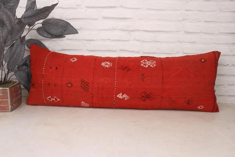 Almohada rayada roja y beige, almohada decorativa de tamaño de 12x36 pulgadas - 1