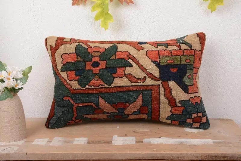 Almohada de tiro bordada del suroeste azul, almohada de decoración vintage hecha a mano - 1