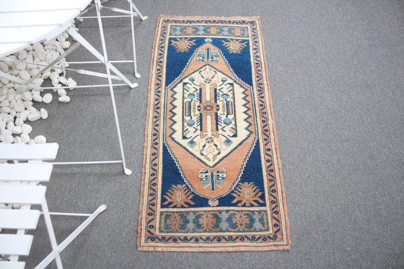 1,77x3,84 ft Blue Rug, Oriental Pattern with Orange Accents - 1